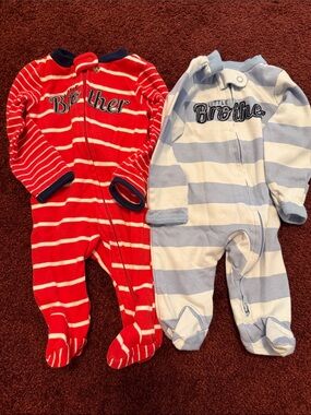 Kids One-Piece Footed Pajamas - Red & Light Blue Stripes